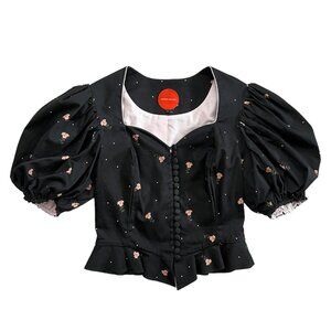 Marianna Senchina Cottagecore Floral Puff Sleeve Corset Blouse Black‎ Large